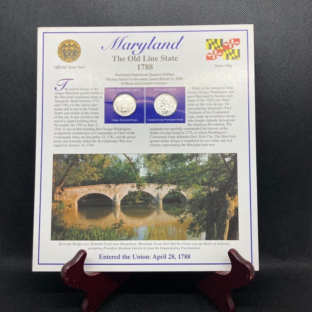 Uncirculated Maryland State quarters and stamp set